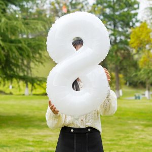 Balon 8 urodziny Cyfra OSIEM Foliowy Happy Birthday biały 80cm 1