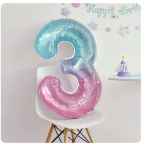Balon 3 urodziny Cyfra TRZY Foliowy Happy Birthday różowo-niebieski 100cm 1