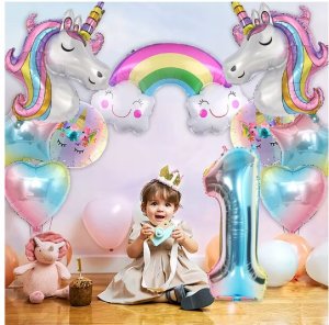 Balony na 4 urodziny JEDNOROŻEC Zestaw 10 Balonów foliowych CYFRA 4 - 70cm 3