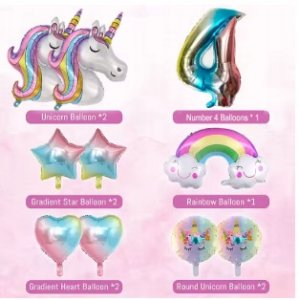 Balony na 4 urodziny JEDNOROŻEC Zestaw 10 Balonów foliowych CYFRA 4 - 70cm 5