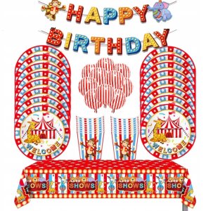 Zestaw Naczyń Jednorazowych Happy Birthday Urodziny Cyrk Circus 32 el 1