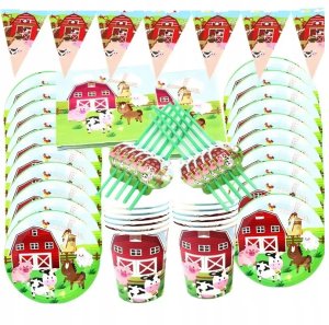 Zestaw Naczyń Jednorazowych Happy Birthday Urodziny Farma 90 elementów 1