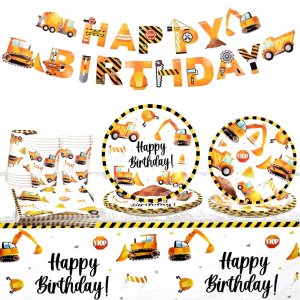Zestaw Naczyń Jednorazowych Happy Birthday Urodziny Koparki Dźwig 52 el 1