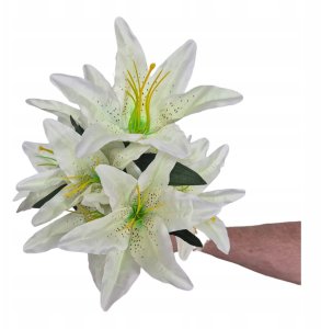 LILIE Sztuczne Kwiaty Bukiet gałązka 9 kwiatów LILIA biało-zielony 48cm 1