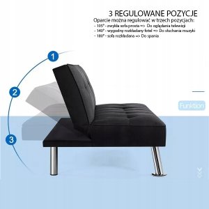 Sofa rozkładana z funkcją spania KANAPA z uchwytem na kubek Black 11