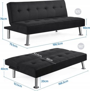 Sofa rozkładana z funkcją spania KANAPA z uchwytem na kubek Black 2