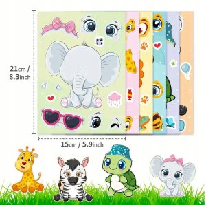 Wyklejanka manualna dla dzieci Zwierzątka Safarii Naklejka Naklejki 6 szt 2