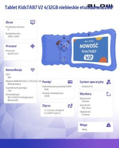 Tablet KidsTAB7 V2 4/32GB niebieskie etui kamera 2MP 6