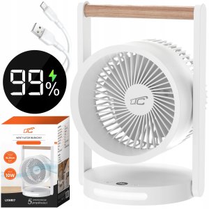 WENTYLATOR BIURKOWY Z DREWNIANĄ RĄCZKĄ, POZIOMY PRĘDKOŚCI, Z LAMPKĄ NOCNĄ, WYŚWIETLACZ, WSKAŹNIK NAŁDAOWANIA , LADOWANIE USB C, 10W, 3600 mAh,6,4" 3