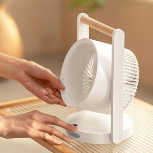 WENTYLATOR BIURKOWY Z DREWNIANĄ RĄCZKĄ, POZIOMY PRĘDKOŚCI, Z LAMPKĄ NOCNĄ, WYŚWIETLACZ, WSKAŹNIK NAŁDAOWANIA , LADOWANIE USB C, 10W, 3600 mAh,6,4" 5