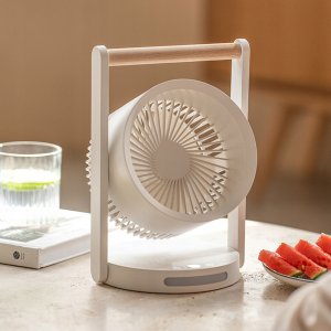 WENTYLATOR BIURKOWY Z DREWNIANĄ RĄCZKĄ, POZIOMY PRĘDKOŚCI, Z LAMPKĄ NOCNĄ, WYŚWIETLACZ, WSKAŹNIK NAŁDAOWANIA , LADOWANIE USB C, 10W, 3600 mAh,6,4" 6