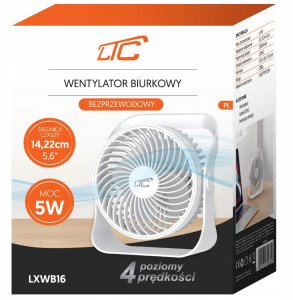 WENTYLATOR BIURKOWY, ŁADOWANIE USB C, 5W, 2000MAH, WYMIARY 153X82X174MM, 4 POZIOMY PRĘDKOŚCI,5,6" 7