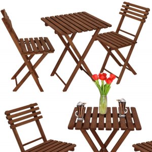 Meble ogrodowe składane drewniane na balkon stół i dwa krzesła impregnowane ciemnobrązowe UNIWERSALNY 21