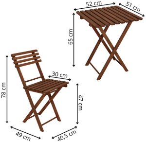 Meble ogrodowe składane drewniane na balkon stół i dwa krzesła impregnowane ciemnobrązowe UNIWERSALNY 23