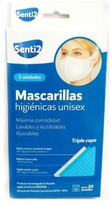 Maska higieniczna materiałowa wielokrotnego użytku Senti2 Biały Dorosły (2 uds) 1