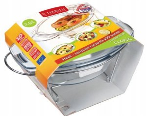 NACZYNIE ŻAROODPORNE OWALNE 2,9L Z PODGRZEWACZEM METALOWYM OWIJKA 3