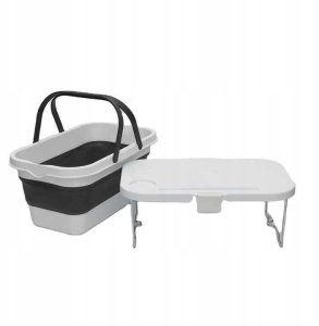 PLATINET CAMPING PICNIC BASKET 47X29X23,5 CM, 16L, FOLDING, WITH 2 IN 1 LID / TABLE WHITE-GREY [45904] 5