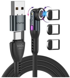 Statik 360 Pro 2.0 - kabel USB-C z adapterem USB-A oraz trzema wymiennymi wtyczkami magnetycznymi USB-C, 2m (black) 1
