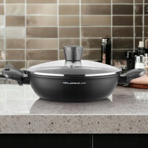 GARNEK BONO 24 CM 2,5L. Z POKRYWKĄ, NISKI, IND. by M.G. (CZARNY, POWŁOKA IMITUJĄCA KAMIEŃ, UCHWYT CZARNY) 2