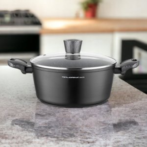 GARNEK BONO 24 CM 4,0L. Z POKRYWKĄ, IND. by M.G. (CZARNY, POWŁOKA IMITUJĄCA KAMIEŃ, UCHWYT CZARNY) 3
