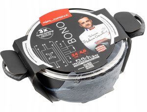 GARNEK BONO 24 CM 4,0L. Z POKRYWKĄ, IND. by M.G. (CZARNY, POWŁOKA IMITUJĄCA KAMIEŃ, UCHWYT CZARNY) 8