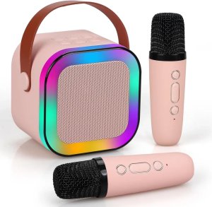Extralink Kids Mini Karaoke LED Speaker 2x Mic Różowy | Zestaw do Karaoke | głośnik, 2x mikrofon, Bluetooth, AUX, slot na karty pamięci, oświetlenie RGB 1