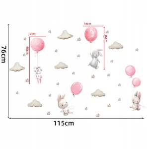 ROOM Decor SIPO-WS63028 NAKLEJKI NA ŚCIANĘ KRÓLIKI BALONY RÓŻOWE 3