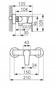 BTR7BL / FERRO / RITTO / BATERIA NATRYSKOWA ŚCIENNA BEZ ZESTAWU, CZARNA / 2