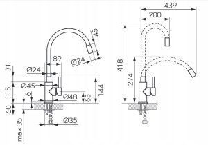 BZA4WSS / FERO / ZUMBA / BAT.INOX ZLEW. ELAST. WYLEWKA BIAŁA, STAL / 2