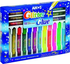 Amos Klej Glitter Glue mix 18 kolorów blister AMOS - 134320 1