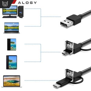 Kamera inspekcyjna endoskopowa micro USB + USB-C + USB Full HD 5m 8mm Endoskop Alogy Hard Wire 5