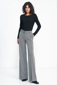 Spodnie wide leg w czarną jodełkę - SD82 (kolor czarny, rozmiar 36) 1