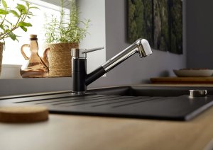 Bateria WEGA-S II Silgranit-Look delikatny biały/chrom z wyciąganą wylewką 4