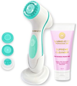 LUMINEO Professional Line Szczoteczka do twarzy Brush turkusowa + Żel oczyszczajacy Lumineo do skóry trądzikowej i problematycznej 100 ml 1