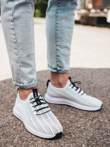 Buty męskie wsuwane sneakersy z siateczki - białe V7 OM-FOKS-0117 45 1