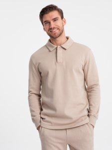 Komplet męski dresowy bluza z kołnierzem polo + spodnie - beżowy V2 Z71 L 2