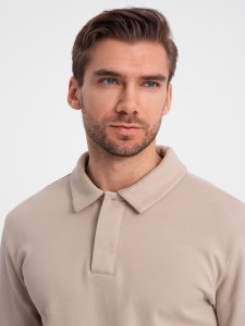 Komplet męski dresowy bluza z kołnierzem polo + spodnie - beżowy V2 Z71 L 3