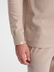 Komplet męski dresowy bluza z kołnierzem polo + spodnie - beżowy V2 Z71 L 7