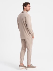 Komplet męski dresowy bluza z kołnierzem polo + spodnie - beżowy V2 Z71 L 8
