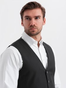 Męska dopasowana kamizelka z rayonem i marmurkowymi guzikami  czarna V4 OM-BLZV-0112 S 2