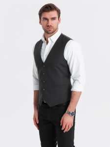 Męska dopasowana kamizelka z rayonem i marmurkowymi guzikami  czarna V4 OM-BLZV-0112 S 3