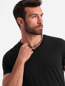 Klasyczna męska bawełniana koszulka z dekoltem w serek BASIC - czarna V1 OM-TSBS-0145 4XL 1