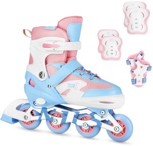 NA0189 ZESTAW LED ŁYŻWOROLKI OCHRANIACZE MOONBEAM BIAŁE ROZM. L(39-42) NILS EXTREME 1