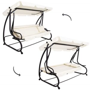 Huśtawka ogrodowa z daszkiem 4-osobowa kremowa UNIWERSALNY 17
