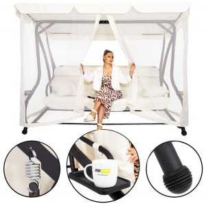 Huśtawka ogrodowa z daszkiem 4-osobowa kremowa UNIWERSALNY 18