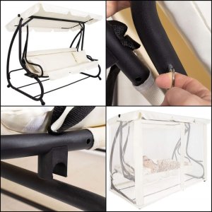 Huśtawka ogrodowa z daszkiem 4-osobowa kremowa UNIWERSALNY 19