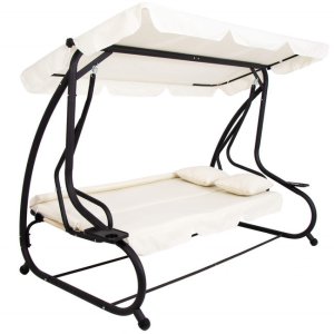 Huśtawka ogrodowa z daszkiem 4-osobowa kremowa UNIWERSALNY 21