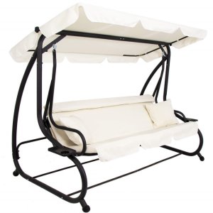 Huśtawka ogrodowa z daszkiem 4-osobowa kremowa UNIWERSALNY 7