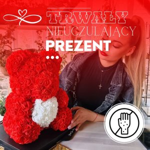 Springos Miś z płatków róż czerwony z białym sercem 25 cm rose bear z opakowaniem UNIWERSALNY 4