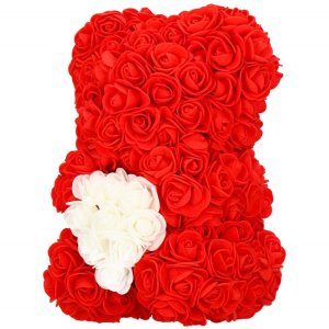 Springos Miś z płatków róż czerwony z białym sercem 25 cm rose bear z opakowaniem UNIWERSALNY 6